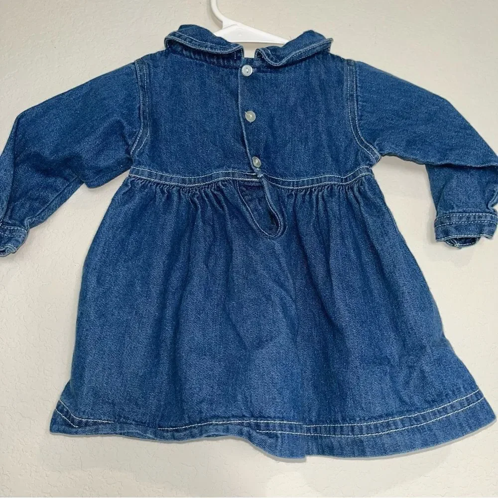 Vintage Mayfair Baby Girls Size 12 mo. Denim Dress Crochet Hearts Preppy Cowgirl